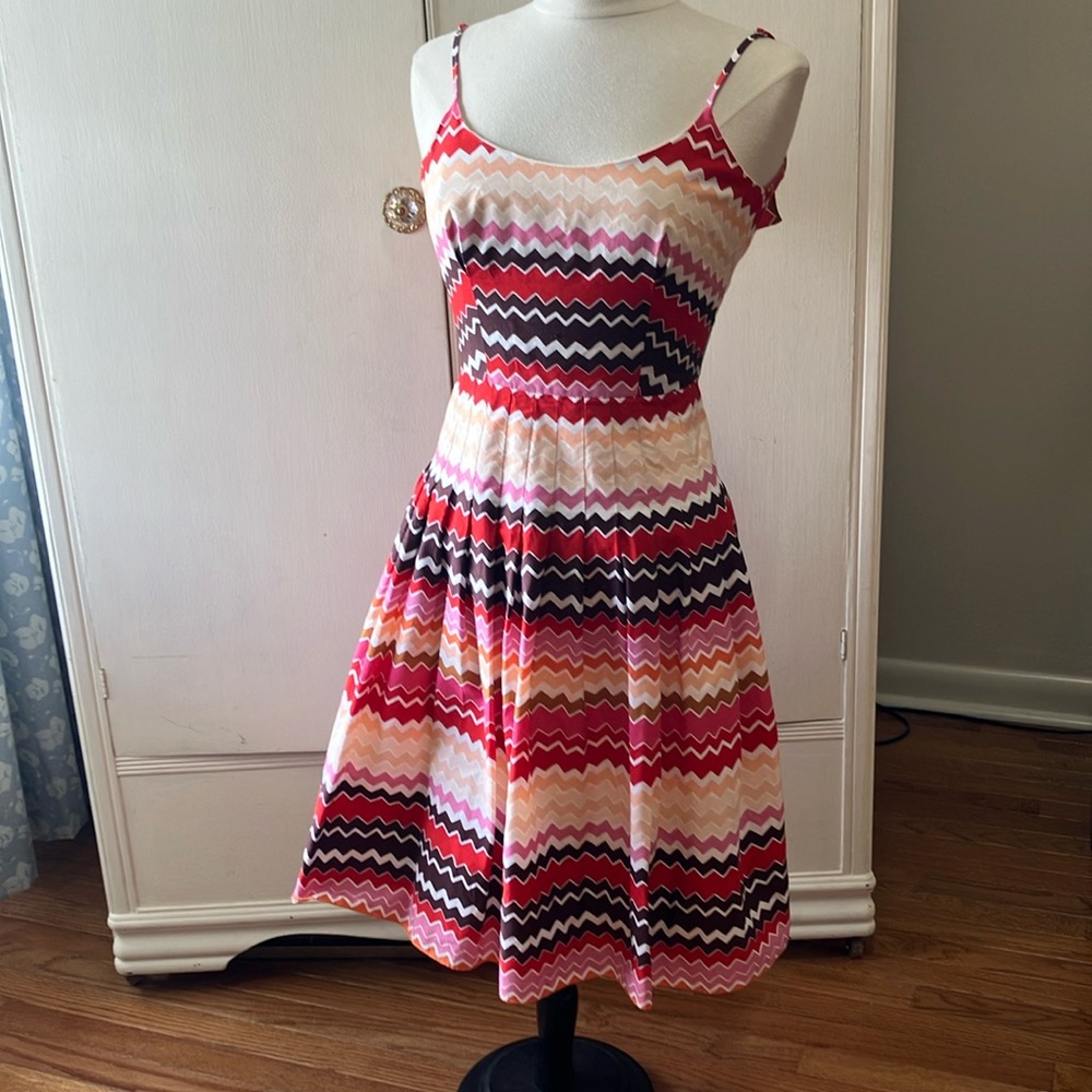 Max & Cleo Size 4 Y2K Cotton Vintage Lined Dress | Bold Zigzag Print